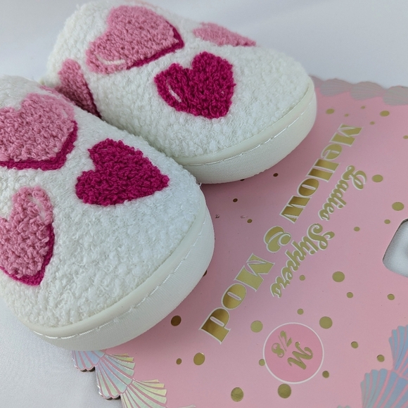 Hearts Slippers Sherpa Upper Fleece Memory Foam Slip On Ivory Pink M (7/8) NWT - Picture 7 of 12